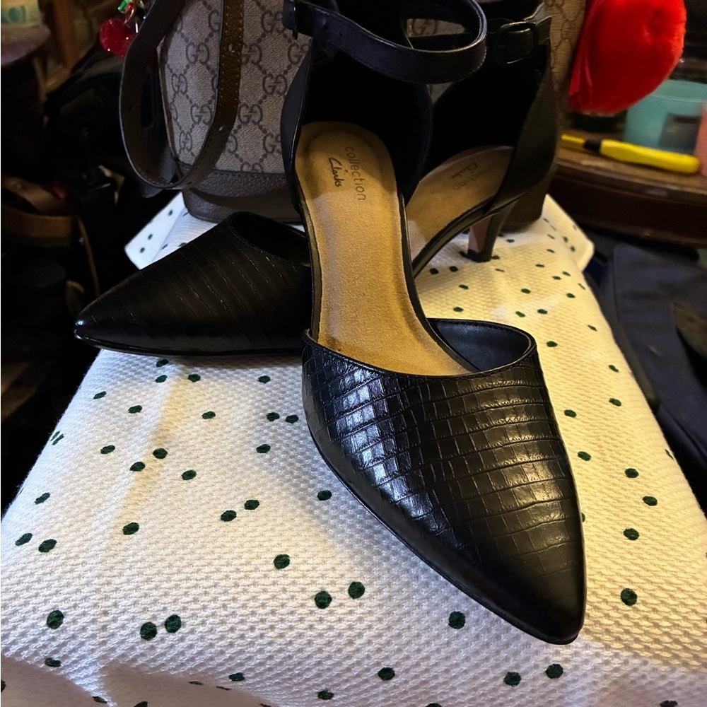 Clarks Black Textured Heels